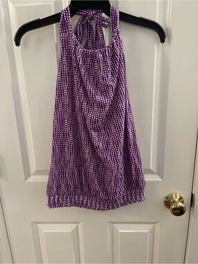 Labor Of Love Purple Halter Tank with White Dot Print